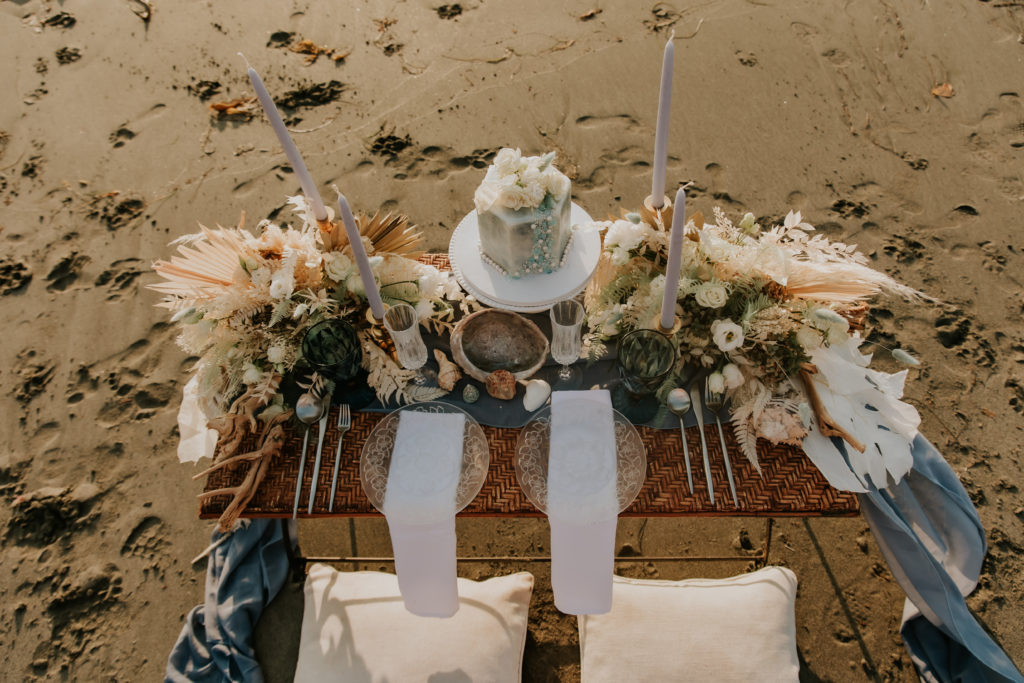 Tablescape photo of wedding beach picnic