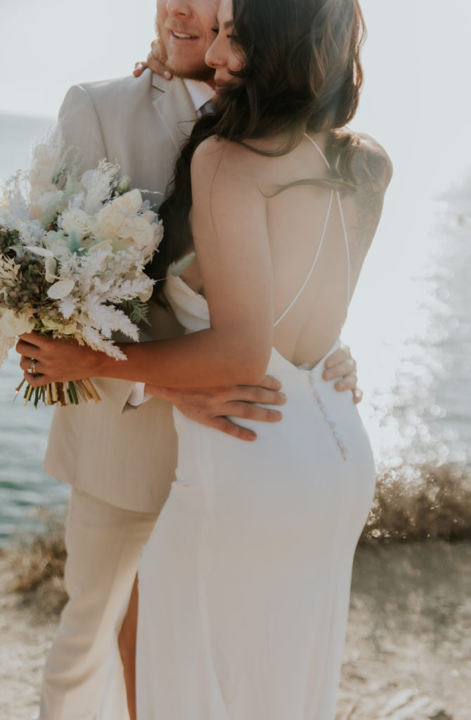 Intimate photo of bride and groom on Catalina Island