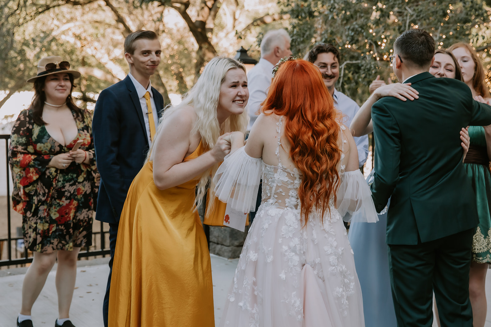 bride mingling with her guests during cocktail hour